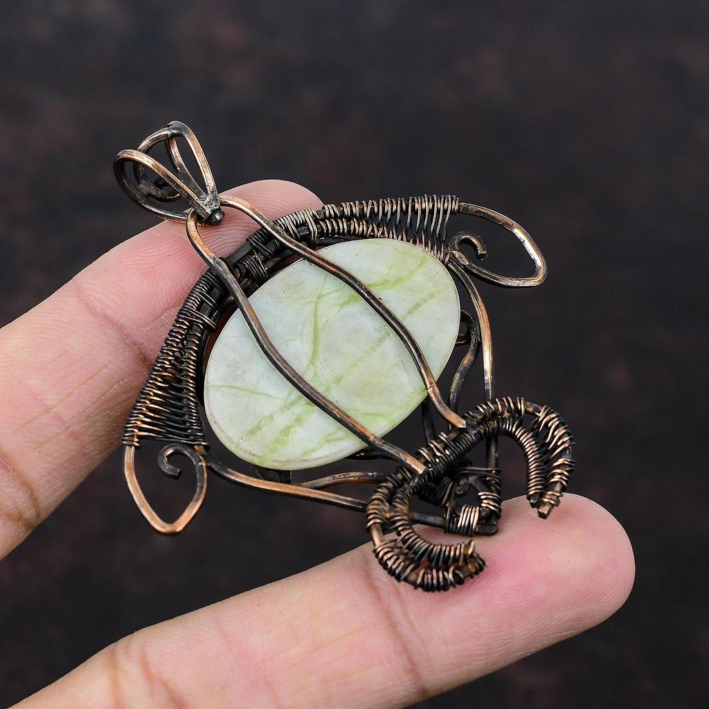 Зеленый арагонитовый кулон, кулон в медной проволоке, кулон с драгоценным камнем, ювелирные изделия ручной работы, кулон в виде черепахи, медные украшения для подарка