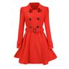 "Women's European and American Slim Ruffled Woolen Coat with Belt Buckle - Autumn/Winter 2021"