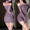 Одно слово плечевое кружево кружево ночной клуб спальный ципао чистая страсть spice girls фиолетовое ципао сексуальное нижнее белье женское можно снаружи