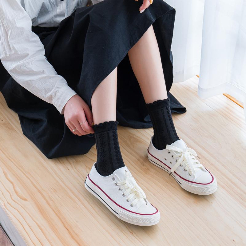 Женские носки с рюшами и манжетами, носки до щиколотки, всесезонные мягкие трикотажные хлопковые носки, однотонные носки под платье салата