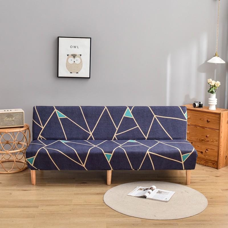 Черный геометрический складной чехол для дивана-кровати, чехлы для диванов, эластичные чехлы на сиденья из спандекса, чехлы для гостиной, геометрический принт