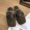 Women's New Korean Version of Fluffy Slippers with Soft and Fluffy Toe Cover, Fashionable and Warm Half Slippers for Lazy People