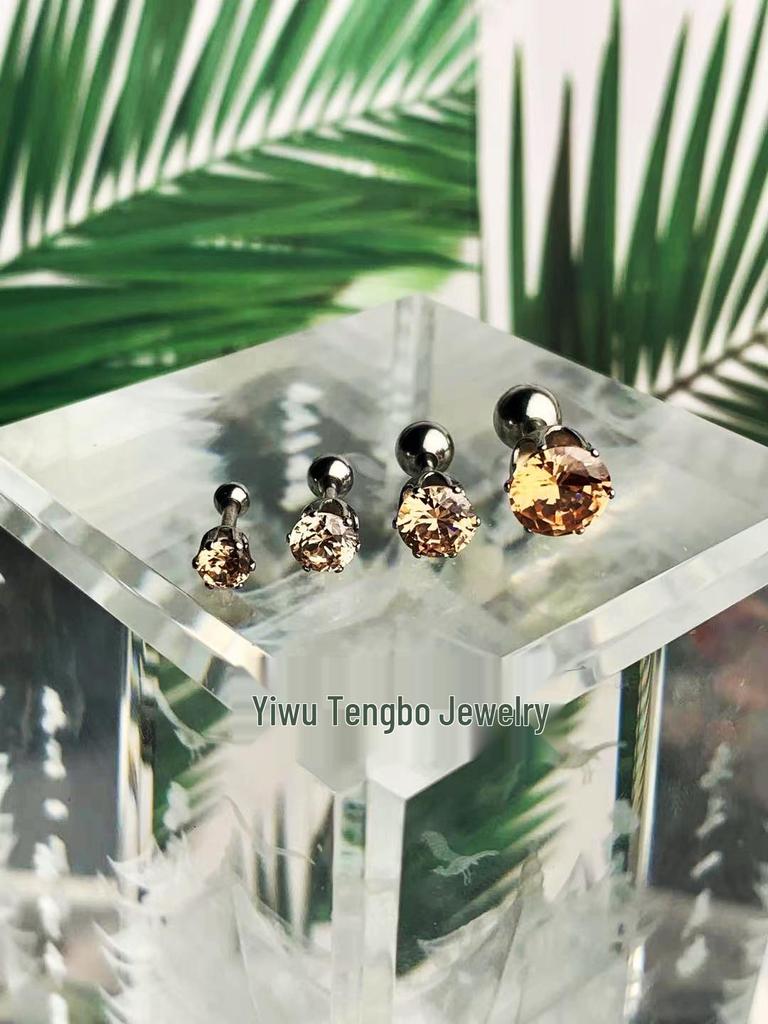 Minimalist Unisex Six-Prong Round Threaded Cubic Zirconia Cartilage Stud Earrings