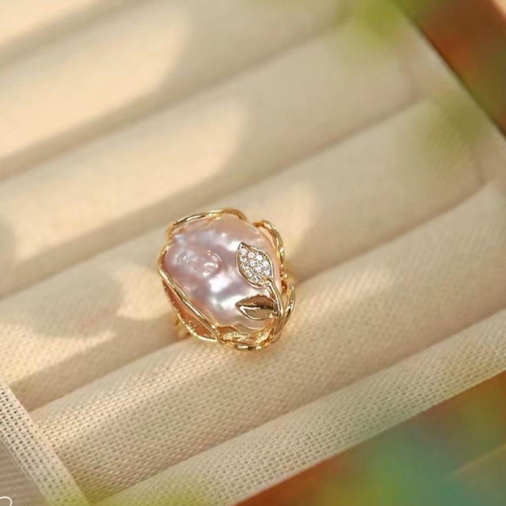 Baroque Pearl Opening Ring Rhinestone Natural Pearl Ring Creative Women's Jewelry  Women
