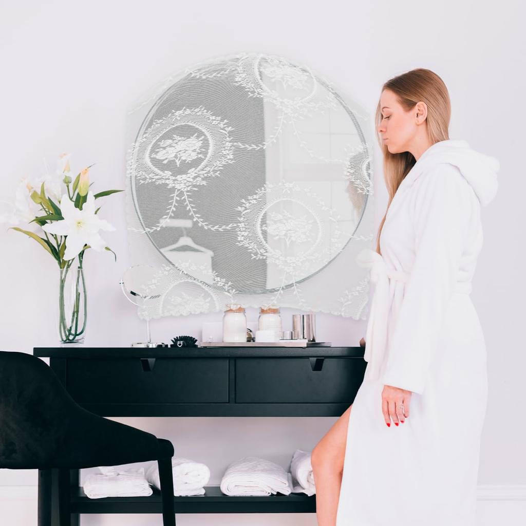 Toyvian Mirror Mirror Cover with Lace Embroidery and Floral Interior Stylish Cover, Dresser/Tabletop Pattern, Dustproof, Decor, 83x83cm,