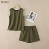 ZANZEA Женские майки без рукавов и шорты, летние комплекты из двух частей
