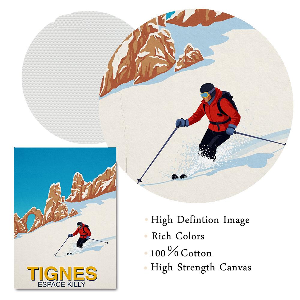 Зимние виды спорта Катание на лыжах Художественные постеры Картина на холсте Винтажные принты с изображением путешествий Картина с изображением гор на лыжах в снегу для гостиной Домашний декор