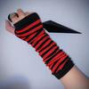Long Striped Arm Warmers for Women Winter Long Fingerless Gloves Casual Knit Elbow Gloves with Thumb Hole