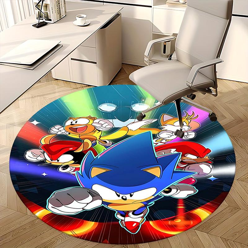1pc Sonic the Hedgehog Anime Cartoon Design Round Carpet Office Chair Mat, NonSlip Rug for Home Decor, Living Room, Bedroom, Game Room