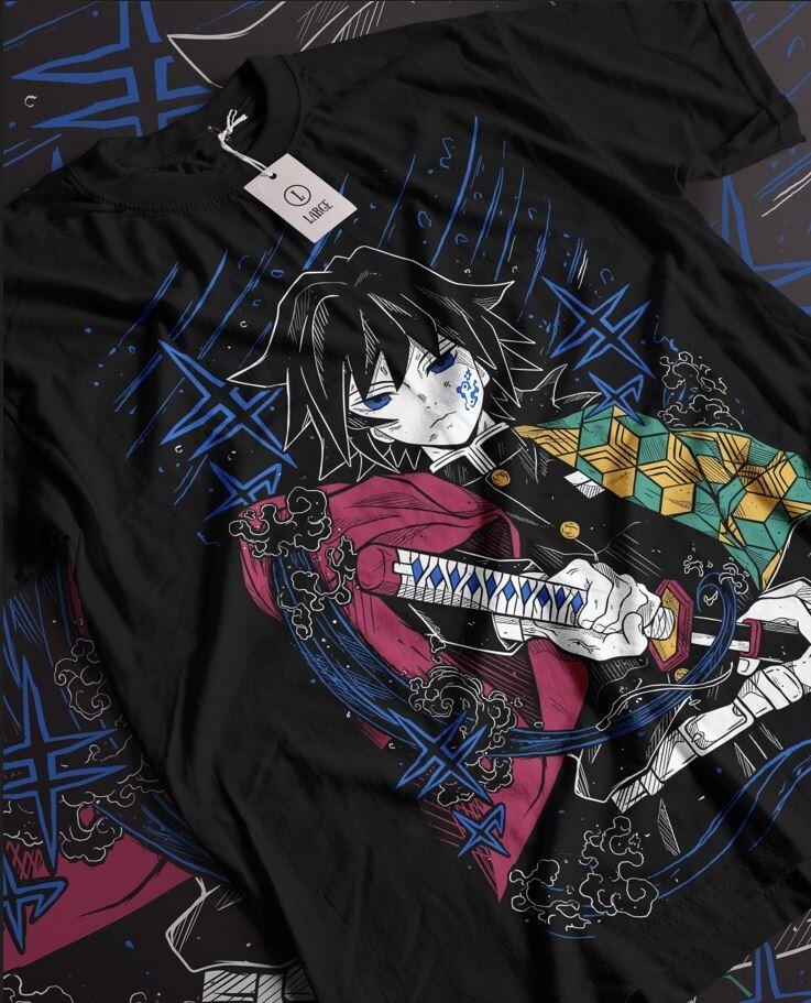 Giyu Tomioka TShirt Demon Slayer Kimetsu No Yaiba Anime Black Shirt Size S4XL