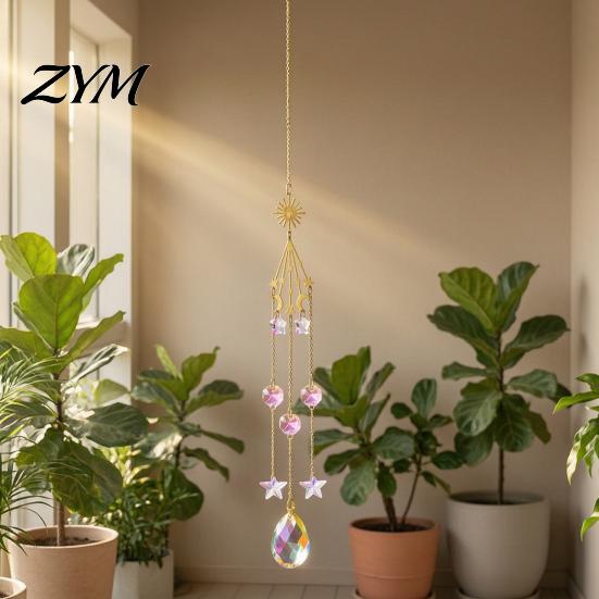 Glittering Garden Pendant Crystal Suncatcher, Rainbow Maker Prism Hanging Wind Chime, Boho Room Decoration for Window, Balcony, Garden, Patio