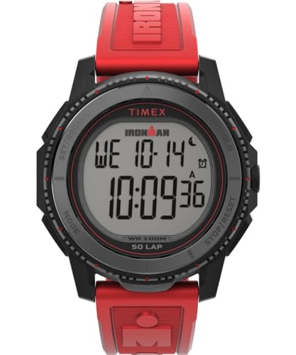 Мужские часы Timex Adrenaline 46 мм - красный ремешок цифровой циферблат черный корпус, красный