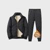 Men's Winter Cotton-Padded Suit: Velvet-Lined, Thickened Stand-Up Collar Lambskin Two-Piece Jacket