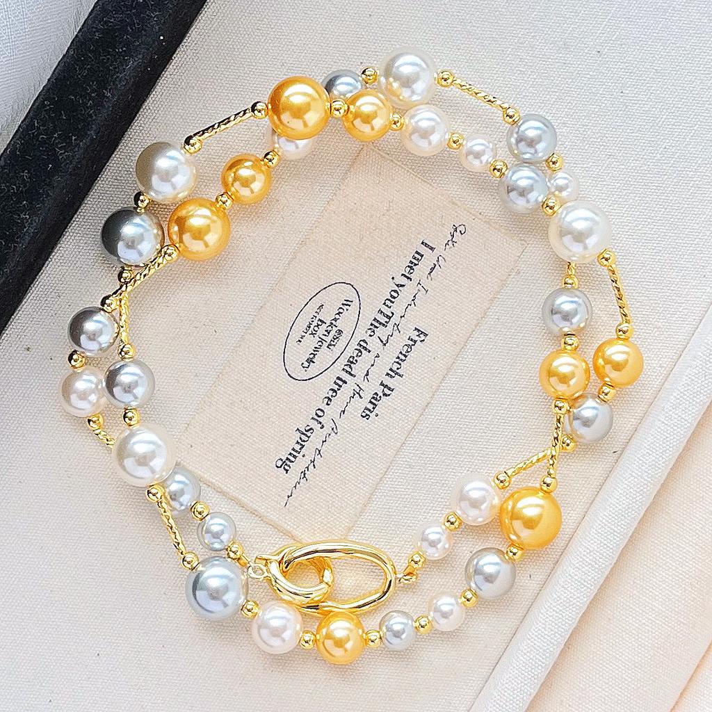 Autumn And Winter Maillard High-Gloss High-Quality Mixed-Color Shijia Pearl Collarbone Chain Sweater Chain Necklace Female