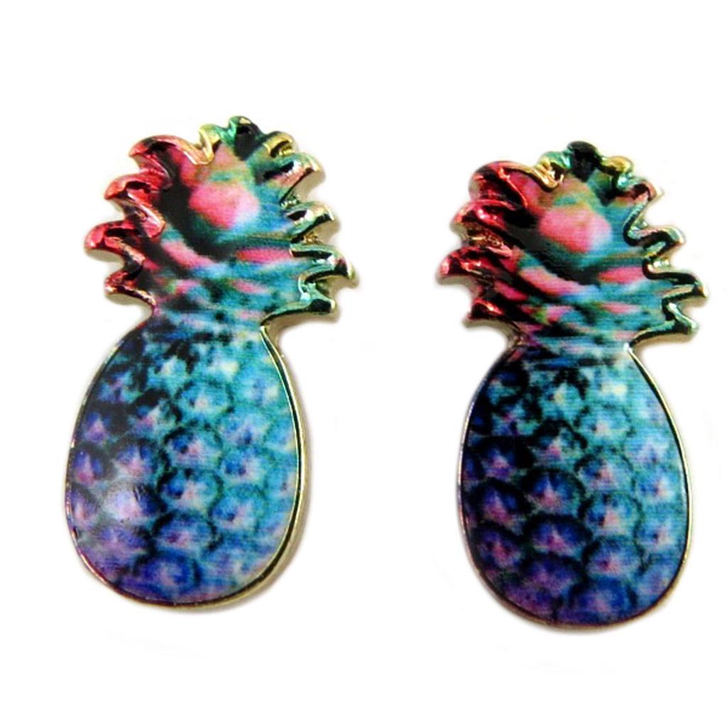 Les Trésors De Lily [P7008] - Blue 'Pineapple' Designer Earrings - 15x8 Mm