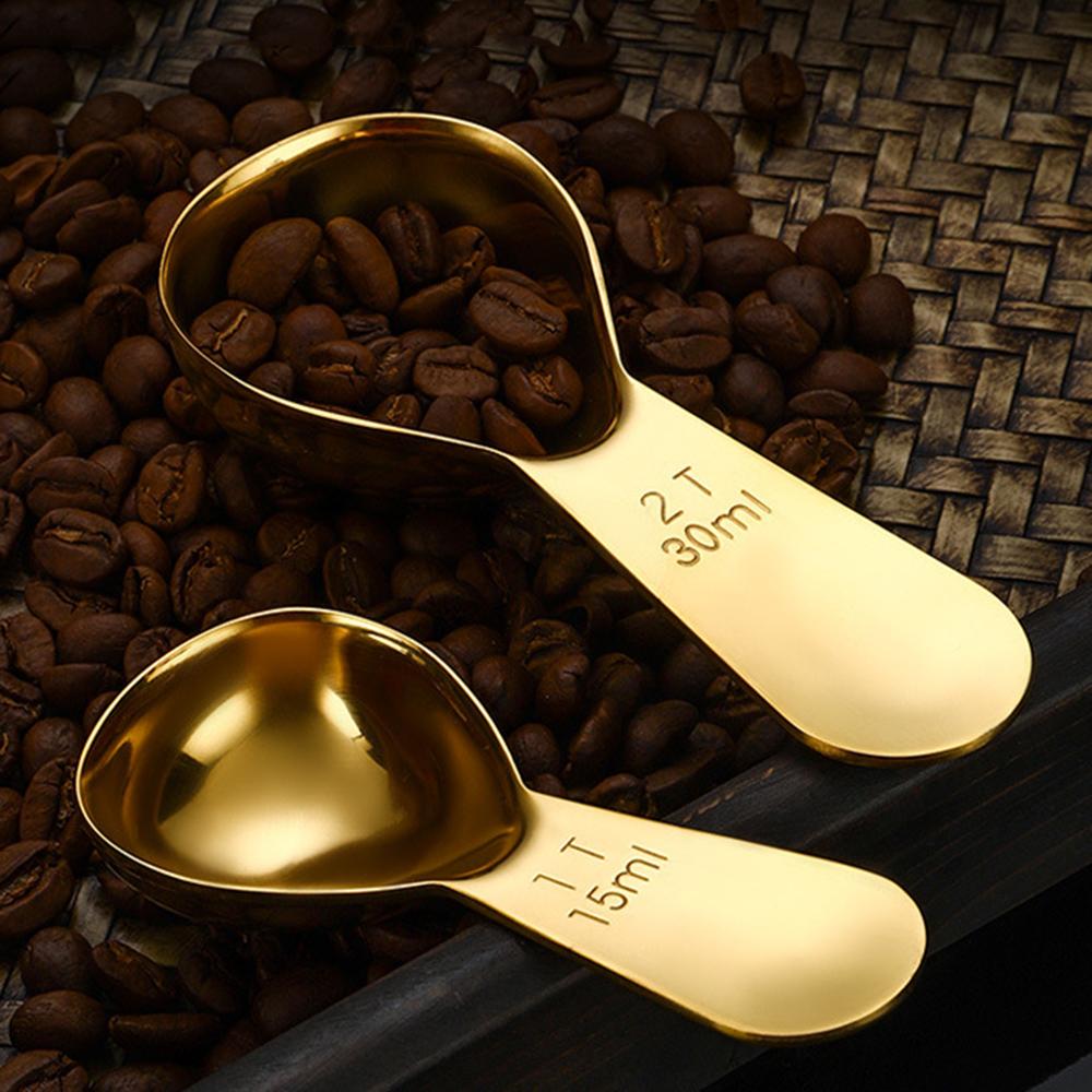 2Pcs Stainless Steel Coffee Bean Measuring Spoon Powder Scoop with Graduated Scale 30ml 15ml Baking Tools