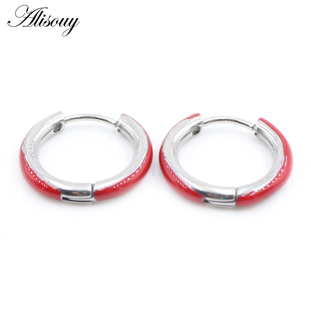 Alisouy 2PCS Punk Rock Hiphop Stainless Steel Enamel Circle Round Ear Helix Clip Huggie Buckle Women Men Unisex Hoop Earrings