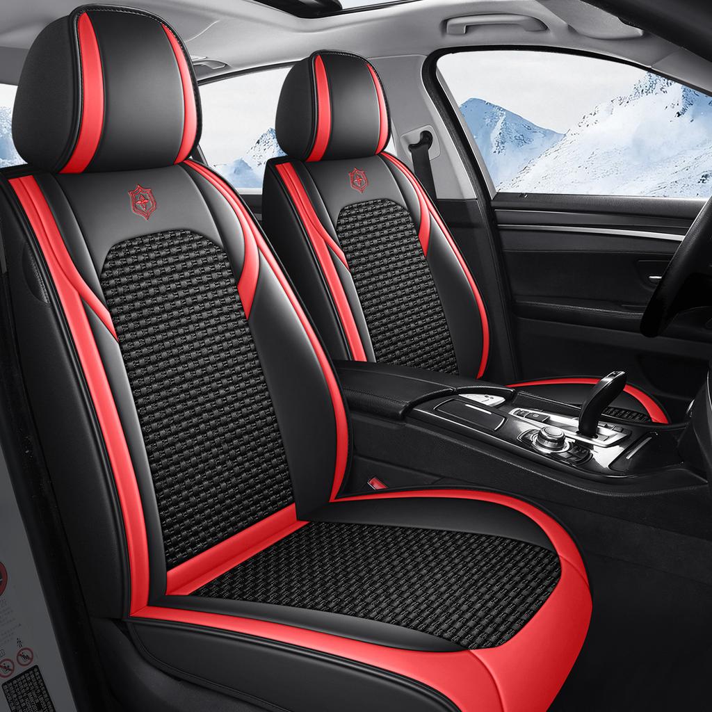 Премиальные 5-местные чехлы на сиденья автомобиля из ПУ-кожи и ткани «Ледяной шелк», полное покрытие, раздельные подголовники, нескользящие, прочные, универсальные, подходят для 95% автомобилей