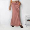 Boho Style Maxi Skirt High Waist Adjustable Drawstring Long Skirt with Back Split Design Solid Color Office Lady Skirt