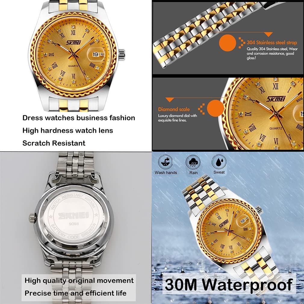 Пара часов Пара популярных парных часов Набор парных часов Наручные часы Классические золотые серебряные часы из нержавеющей стали Водонепроницаемые роскошные Подарочные пары на день брака