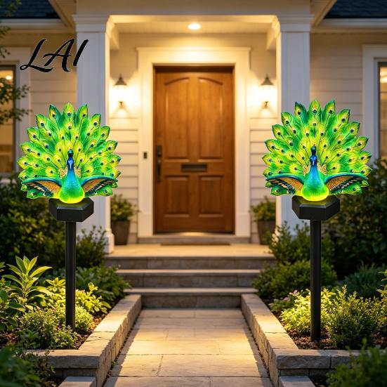 Elegant Backyard Decor for Outdoor Spaces Solar Peacock Garden Light Sculpture with Auto-On LED Colorful Statues Patios Lights Waterproof