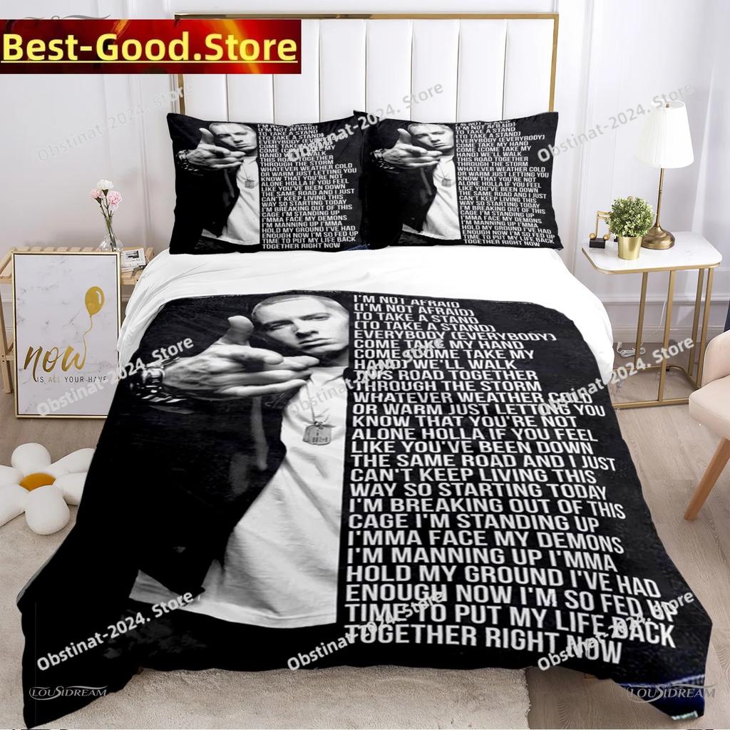 Eminem Hip-Hop-Sänger Ganzjahres-Bettwäsche-Set Bettbezug Voll Queen King Size Kissenbezug Bett Gedrucktes Bettwäsche-Set Aldult Kinder Schlafzimmer