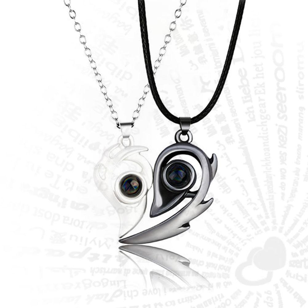 Ожерелье Сердце Магнитное Ожерелье для Пар 100 Языков Я Люблю Тебя Проекционное Ожерелье Подарок на День Святого Валентина для Женщин