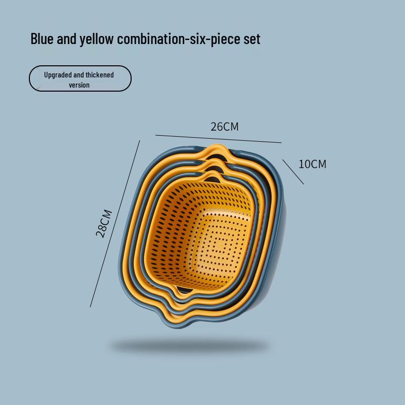 Six-Piece Double-Layer Kitchen Basket Set for Washing Fruits and Vegetables