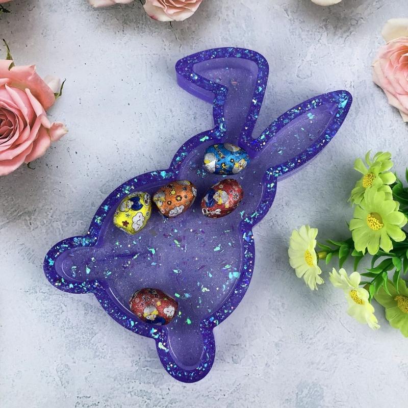 Cute Rabbit Shaped Trays Crafting Mold Flexible Silicone Container Mold For Making Rabbit Shaped Trays And Organizers