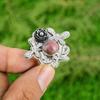 Round Rhodonite Gemstone 925 Silver Bezel Statement Flower Birthday Ring Jewelry