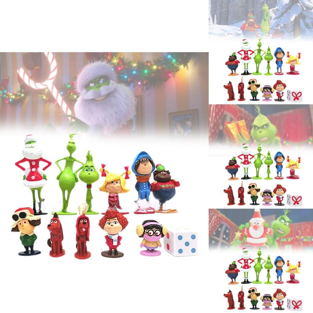 12 Очаровательных фигурок Гринча на рождественскую тематику, зеленые пушистые персонажи, коллекционный декор
