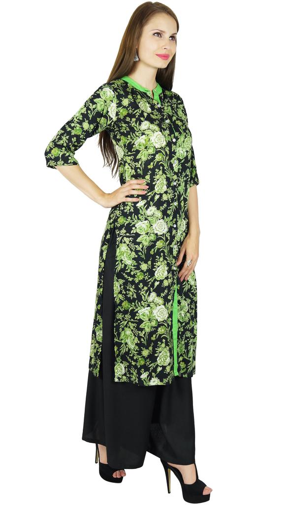 Bimba Women Floral Rayon Kurta Kurti 3 4 Sleeve Formal Casual Indian Tunic