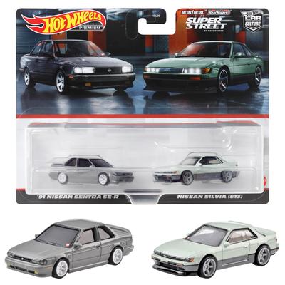 Hot Wheels Premium Набор из 2 машинок '91 Nissan Sentra SE-R/Nissan Silvia (С13) [Литой автомобиль] [Возраст 3 года и старше] HYF04