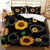 Sunflower Duvet Cover Set King/Queen Size Print Decor Botanical Plants Yellow Floral Comforter Cover Black Polyester Quilt Cover