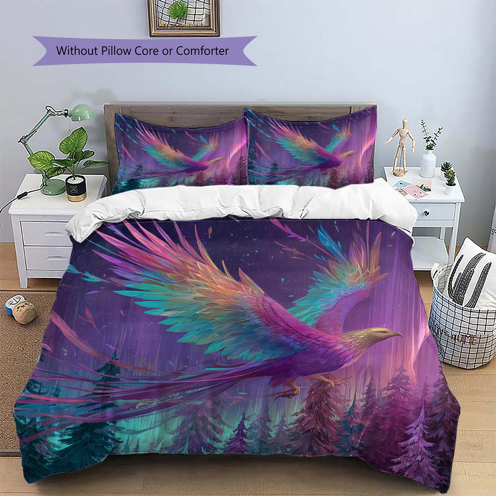 Soaring Phoenix Pattern Bedding Quilt Set Quilt Cover Pillowcase Home Decoration Gift (1 * duvet cover + 2 * pillowcase, without core)