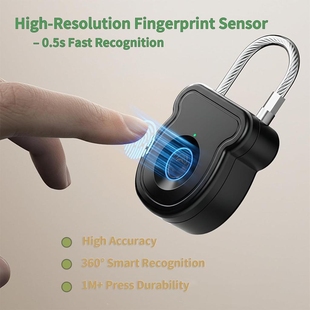 Smart Fingerprint Padlock- 0.5s Fast Unlock, Equipped With A Decoder