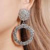 1 Pair Geometric Statement Earrings Vintage Style Sparkling Alloy Large Hollow Ring Women Girls Hoop Earrings Fashion Accessories Gift