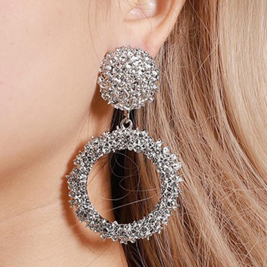 1 Pair Geometric Statement Earrings Vintage Style Sparkling Alloy Large Hollow Ring Women Girls Hoop Earrings Fashion Accessories Gift