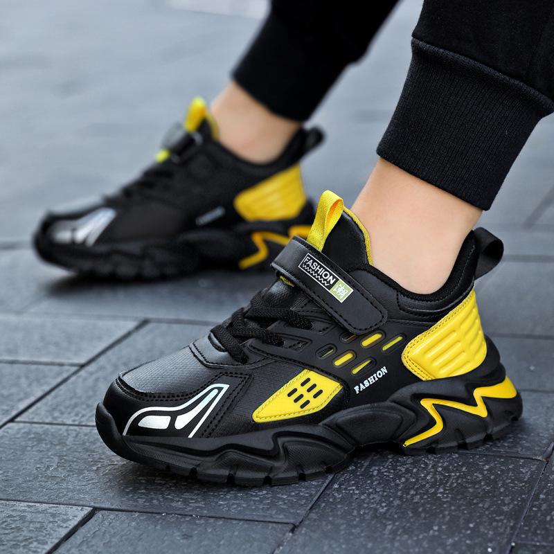 Kids' Waterproof Non-Slip Leather Sports Shoes with Magic Strap for Boys