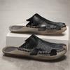 Модные Новинки Мужские Кожаные Тапочки Нескользящая Подошва Удобная Летняя Обувь Дышащие Мужские Полушлепанцы Стильные Повседневные Сандалии для Прогулок