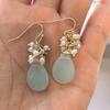 Seafoam Chalcedony Seed Pearl Earrings Handmade Gold Dangle Earrings