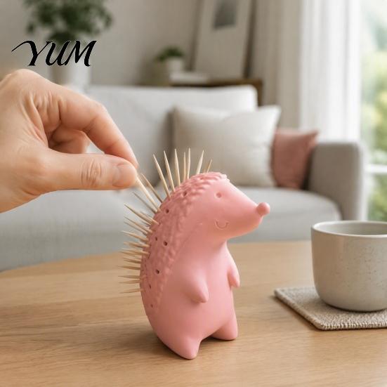 Novelty Home Office Accessories Hedgehog Toothpick Holder, 3D Printed Animal Stand, Cute Refillable Modern Dining Table Ornament Dispenser for Desktop