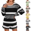 Женский длинный рукав полосатый топ шорты повседневный костюм свободная пижама женская одежда больших размеров