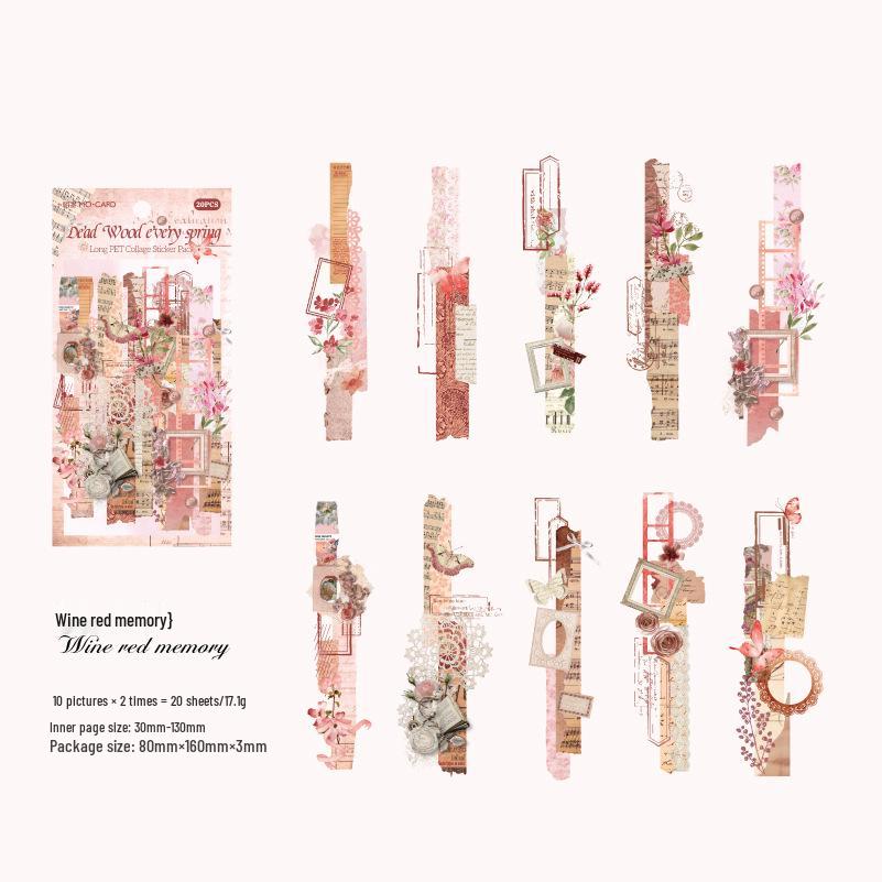 Набор ретро-коллажных стикеров Momo PET: 20 листов, 6 дизайнов для журналов и DIY-декора