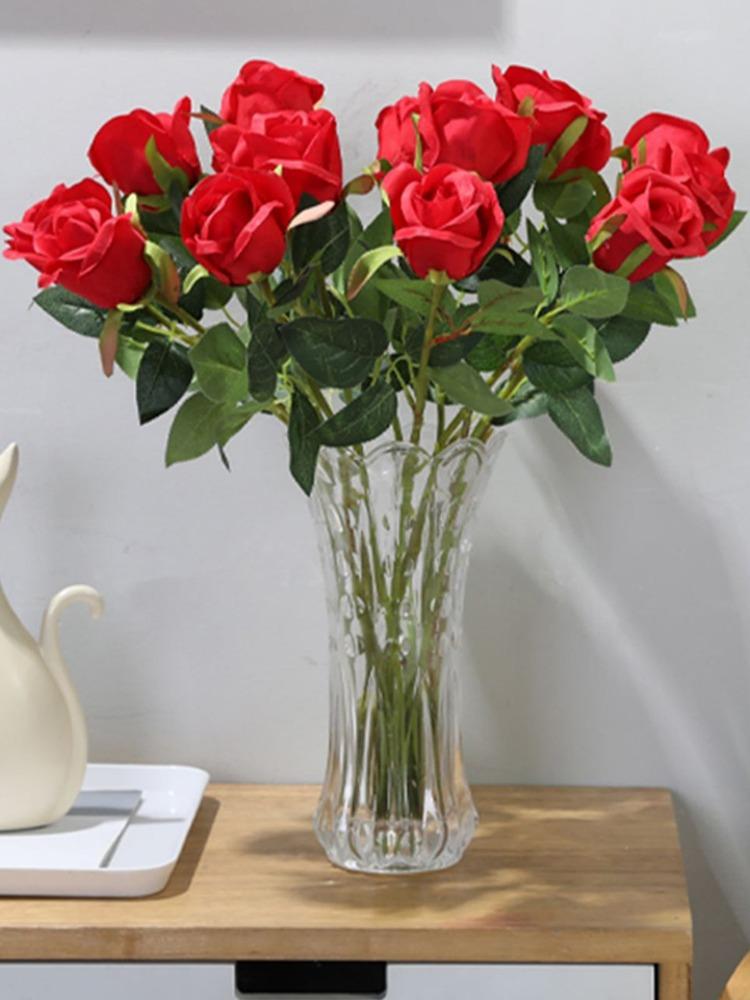 12 Pcs 48cm Bridal Bouquet Artificial Rose Flowers Fake Flower for Valentine's Day Gift Home Birthday Wedding Table Decoration Silk Roses