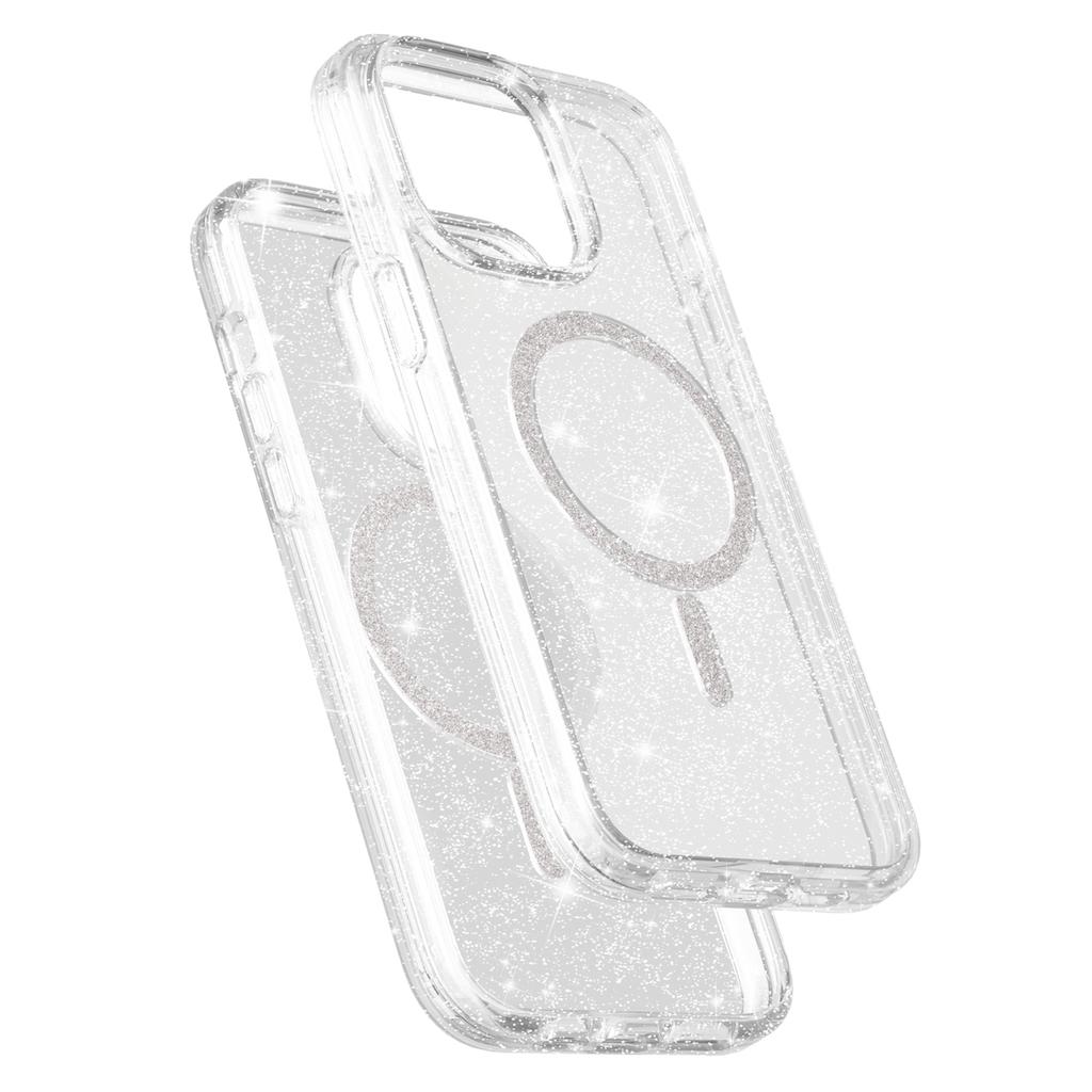 For iPhone 15 Pro Max Phone Case Compatible with MagSafe Glitter PC+TPU Hybrid Shockproof Cover
