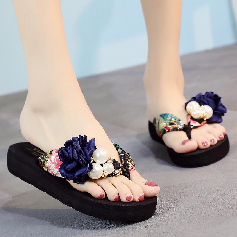 Summer Beach Flip Flops Women's Sandals Handmade Flowers Casual Clip Flat Sandals Slippers Outside Wearing Women's Shoes