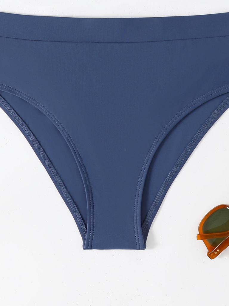 Женский раздельный купальник-бикини однотонный с высокой талией