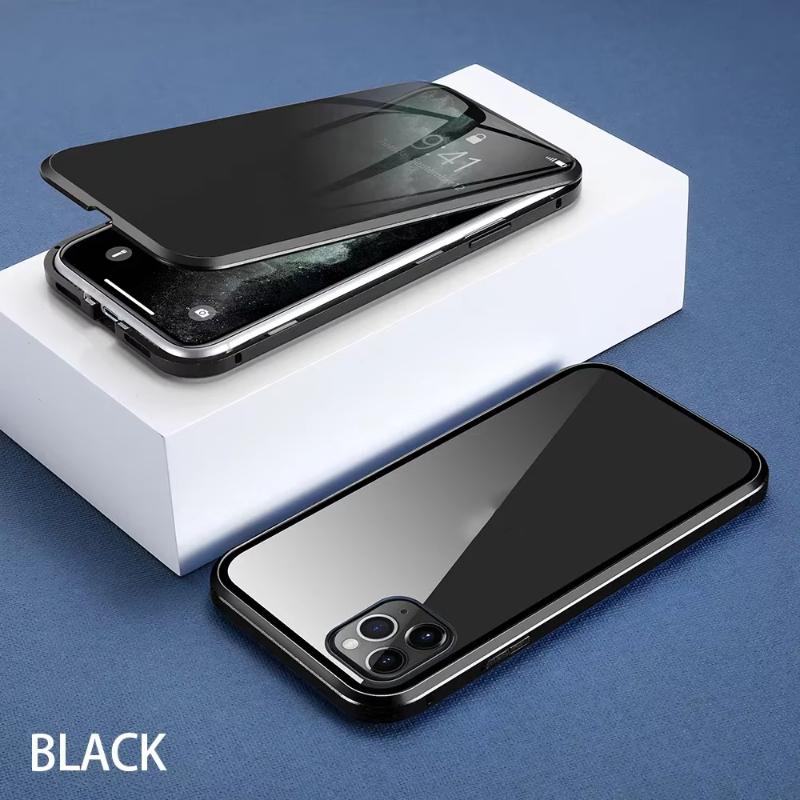 Для iPhone 16 15 14 13 12 11 Pro Max X XR 8 7 Чехол для телефона с защитным экраном от подглядывания, металлический бампер, двусторонняя противоударная крышка