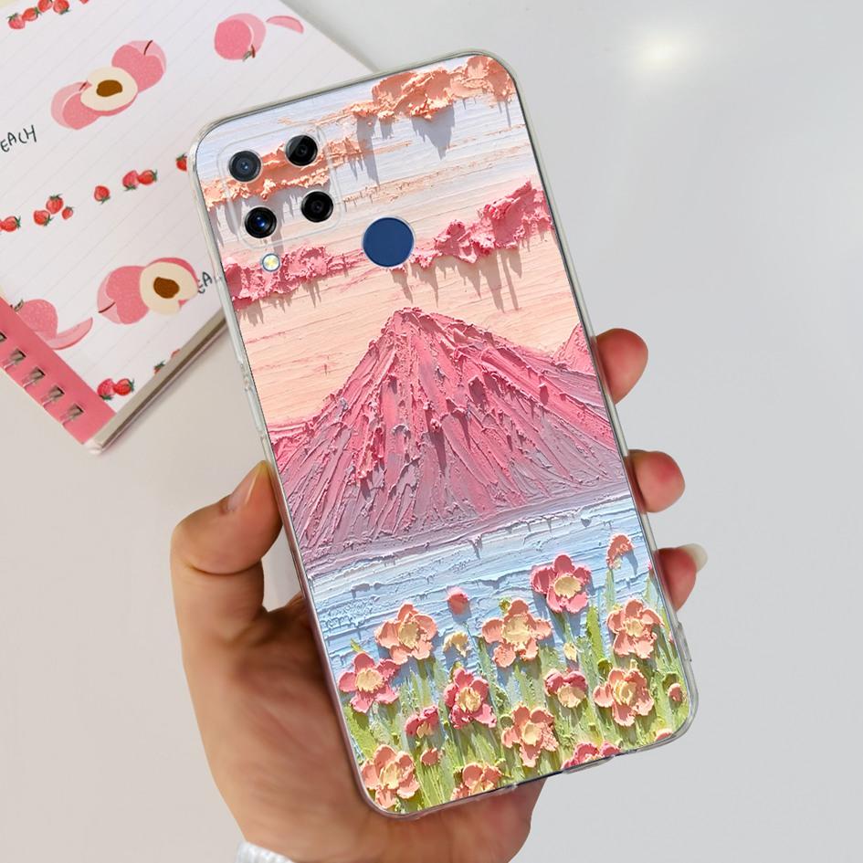 For Realme C15 Case Fashion Marble Butterfly Flower Soft TPU Phone Case For Realme C15 RMX2180 RMX2195 Coque C 15 Silicone Cover